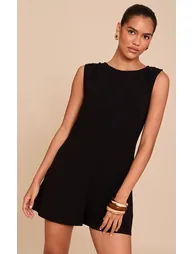 Black Linen Blend Slouchy Boat Neck Playsuit - 5