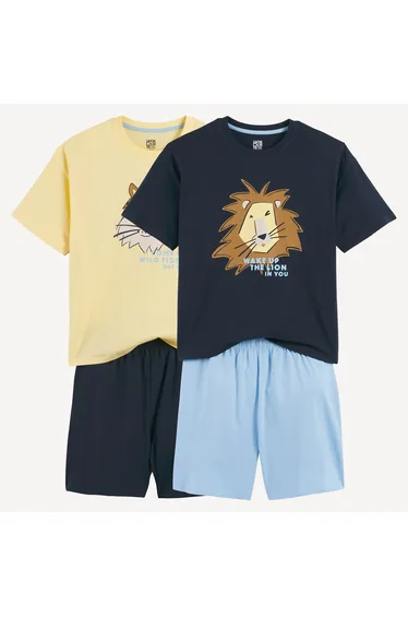 Pack of 2 Jersey Short Pyjamas with Animal Print