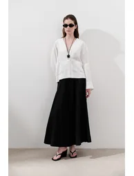 LINEN WIDE PIECE SKIRT - 3