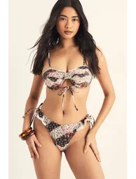 Patchwork Underwire Picot Trim Ruffle Bikini Set - 1