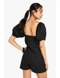 Cotton Poplin Puff Sleeve Playsuit - 1