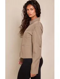Khaki Cinched Waist Moulded Hip Zip Up Jacket - 2