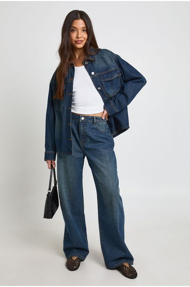 High Waist Barrel Leg Jean - dark indigo