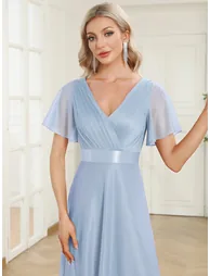 ever LIORÉ|Plus Size V Neck Ribbon Waist Formal Evening Dress With Sleeves - 2
