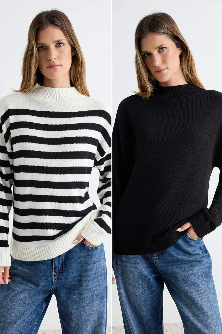 Black-Ecru*001 Basic Double Pack Knitwear Sweater