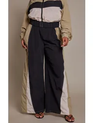 Plus Green Contrast Nylon Wide Leg Trousers - 1
