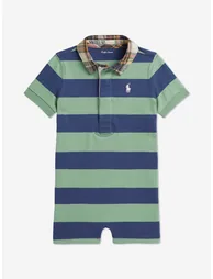 Ralph Lauren Baby Boys Striped Jersey Romper in Green
