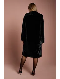 Black Faux Fur Longline Collared Coat - 3