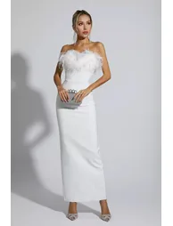 Naomi White Feather Tassel Maxi Dress - 3