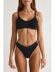 Black Seamless Glittery Unlined Knitted Underwear Set - 6