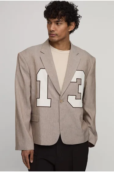 Herringbone Applique Oversized Blazer - taupe