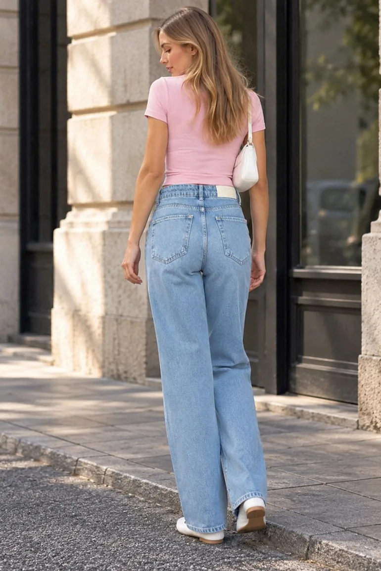 Sparkly Straight Fit Wide Leg Jeans - 1