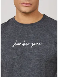 Slogan Print Crew Neck T-Shirt and Pyjama Set - 2