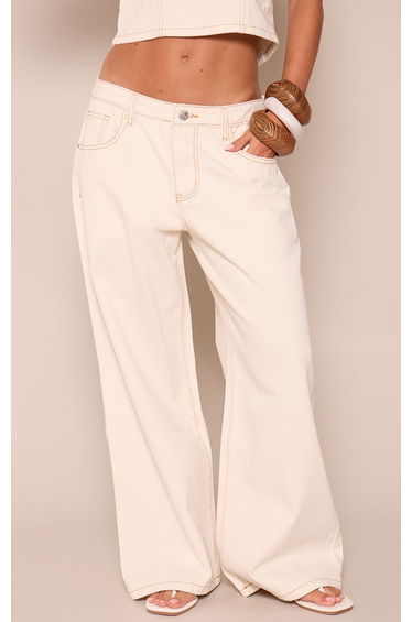 Petite Ecru Low Rise Boyfriend Jeans