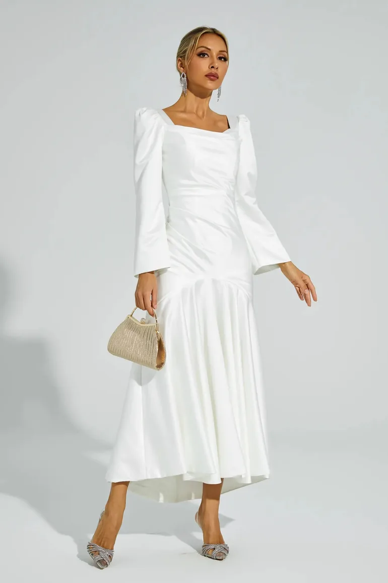 Bruno White Satin Evening Dress - 4