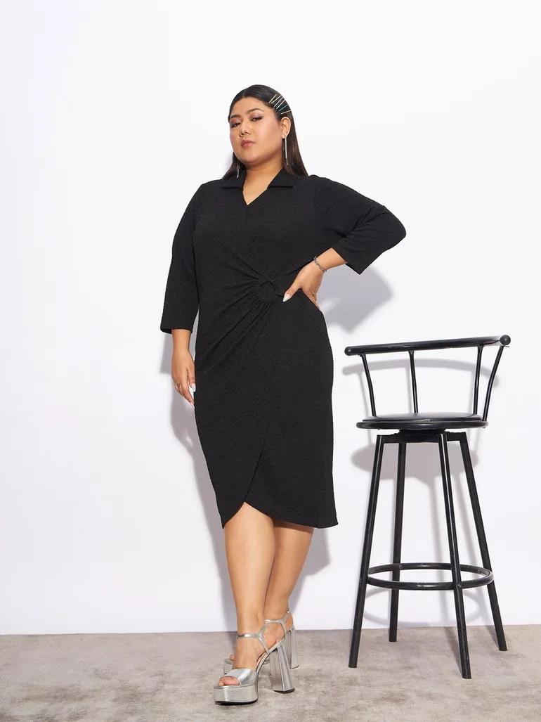 Plus Crepe Wrap Bodycon Dress