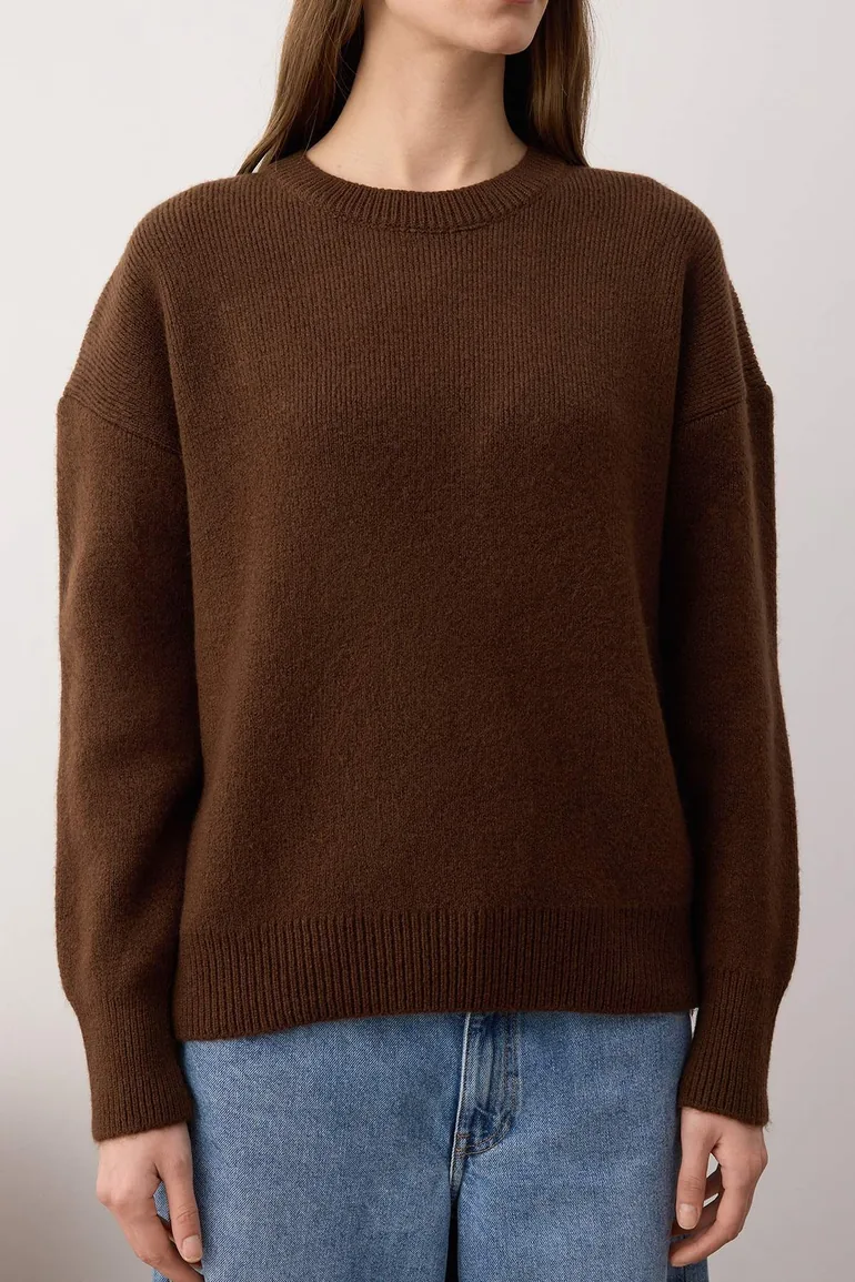 Wardrobe essentials brown wool premium yarn basic wide fit knitwear sweater - 2