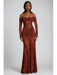 Darlene Strapless Ruch Lace Maxi Dress