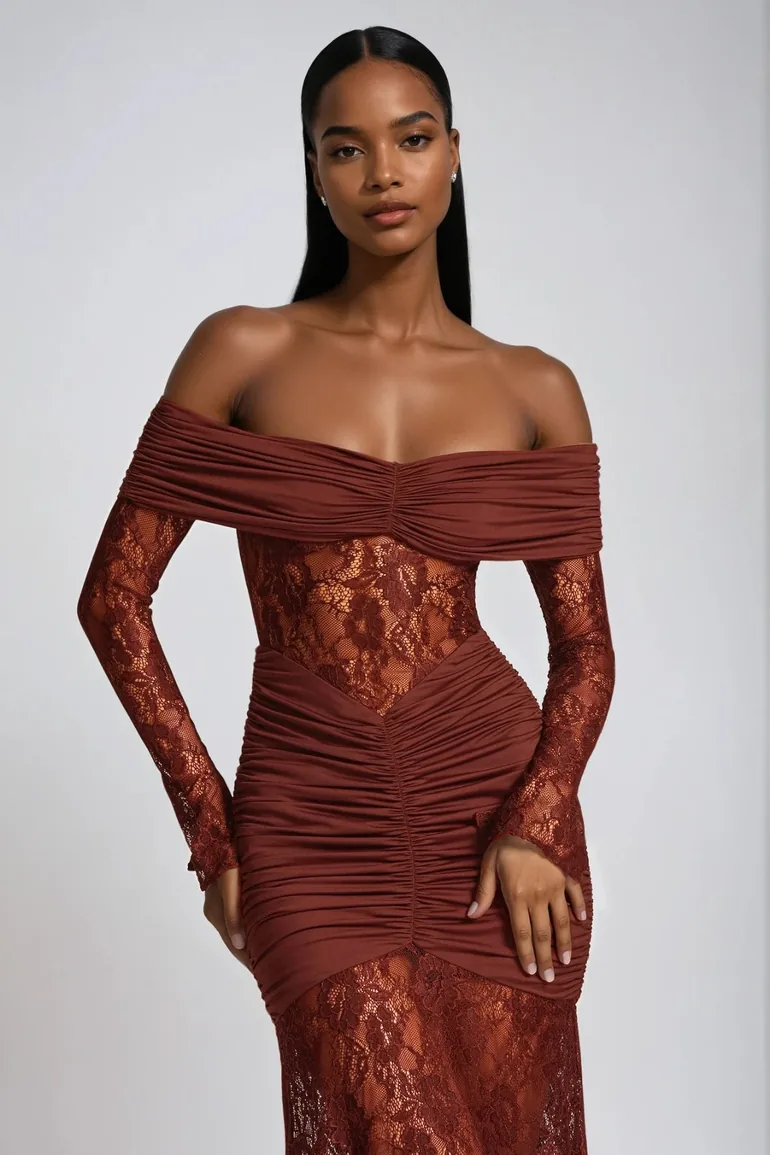 Darlene Strapless Ruch Lace Maxi Dress - 3