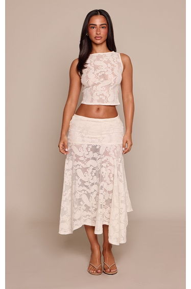 Petite Cream Paisley Woven Floaty Midi Skirt