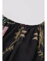 Peony Printed Ruffle Lantern Sleeve Dress in Black - 8