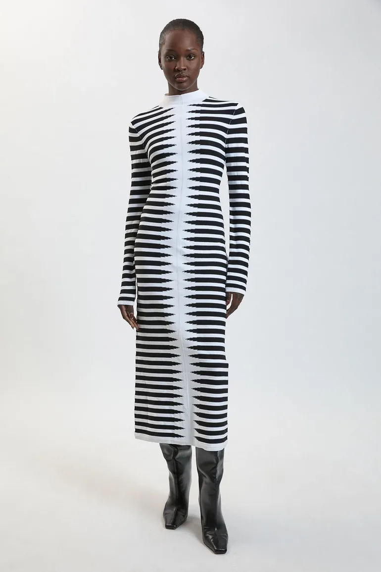 Textured Geo Knitted Viscose Midi Dress