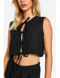 Linen Look Tie Front Sleeveless Blouse & Flippy Shorts - 3
