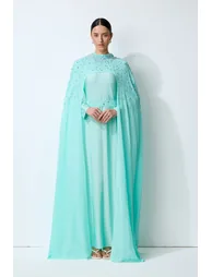 Luxe Simplicity Blue Pearl Embellished Cape & Dress Set