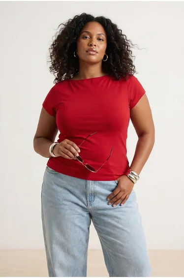 Red Stretch Fabric Combed Cotton Single Jersey Knitted Plus Size Blouse