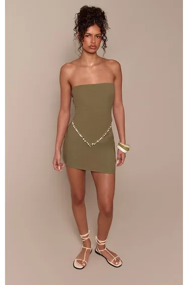 Khaki A-Line Trim Detail SKirt Co-ord
