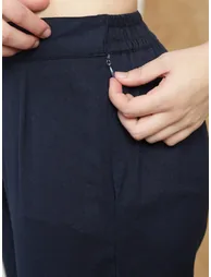Women Navy Blue Embroidered Hem Pants - 4