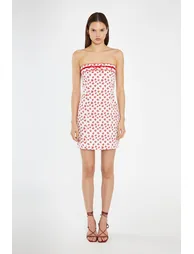 White-Red Daisy Fitted Bandeau Mini-Dress - 2