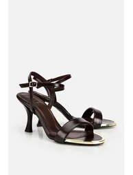 Women's Brown Gold Toe Detail Thin Strap High Heel Sandals