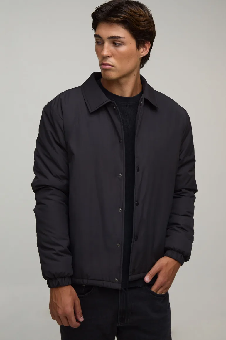 Padded Collared Coach Jacket - black