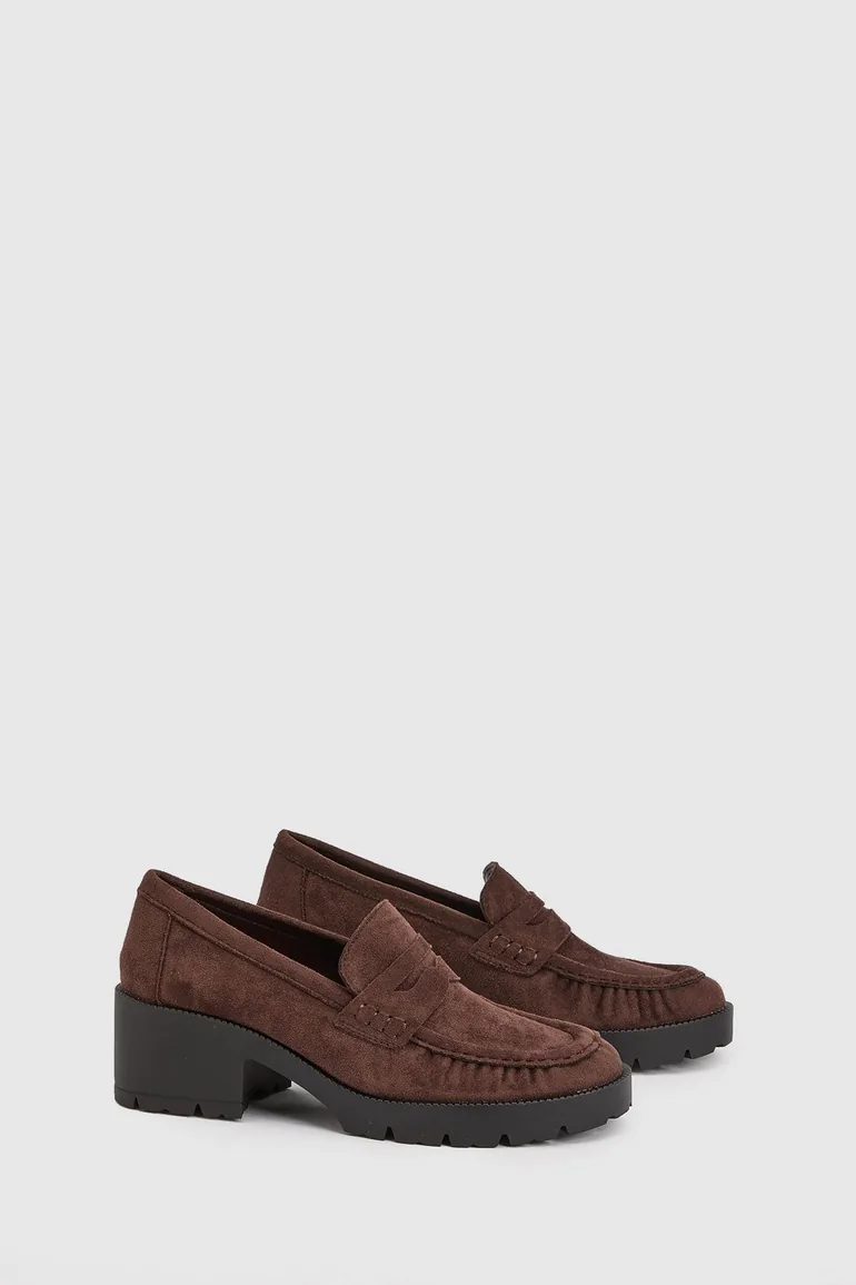 Nova Ruched Toe Faux Suede Block Heeled Loafers