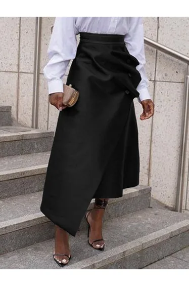A-Line Loose Asymmetric Buttoned Pleated Split-Joint Skirts