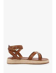 ALORA WIDE FIT CROSS OVER BUCKLE STRAP SANDALS IN TAN FAUX LEATHER - 2