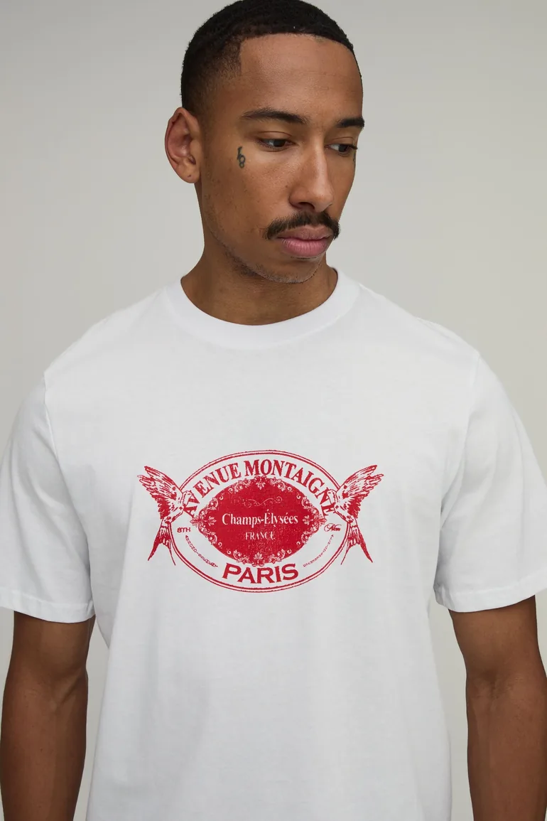 White Oversized Boxy Paris Chest Print T-Shirt - white - 2
