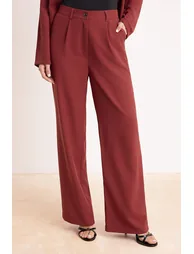 Burgundy Regular Modal Fabric Plain Weave Tie Detail Hijab Bottom - Top Set - 2