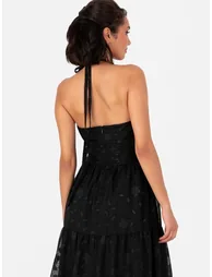 Maya Black Corsage Halter Floral Floor Length Dress - 3