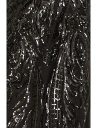 Yumi Black Sequin Midi Wrap Dress With Split Hemline And Long Sleeves - 5