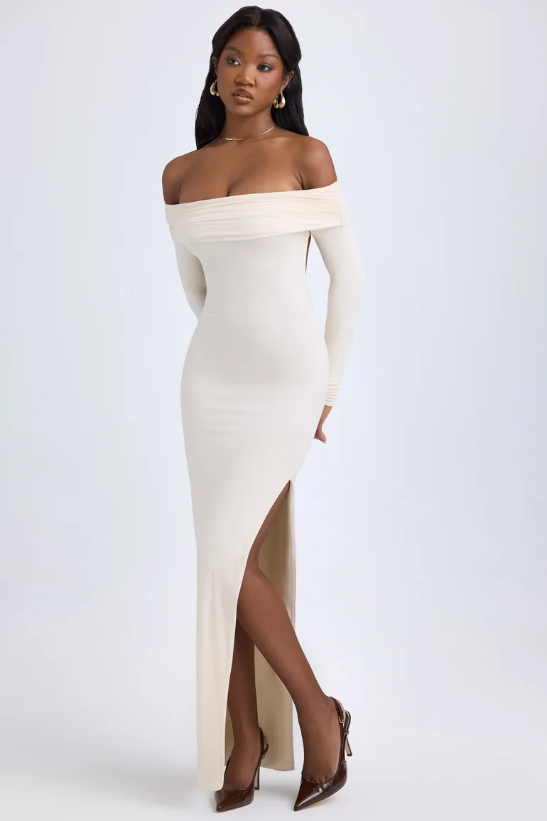 Modal Off-Shoulder Open-Back Maxi Dress in Ivory - 7