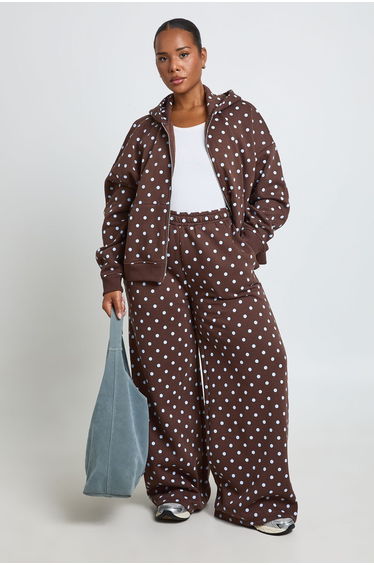 Plus Polka Dot Zip Up Hoodie - chocolate product thumbnail 4