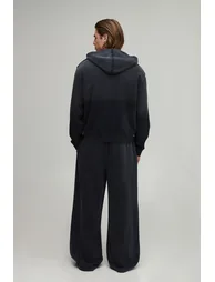 Henley Collar Raised Seam Waffle Oversized Boxy Hoodie - black - 1