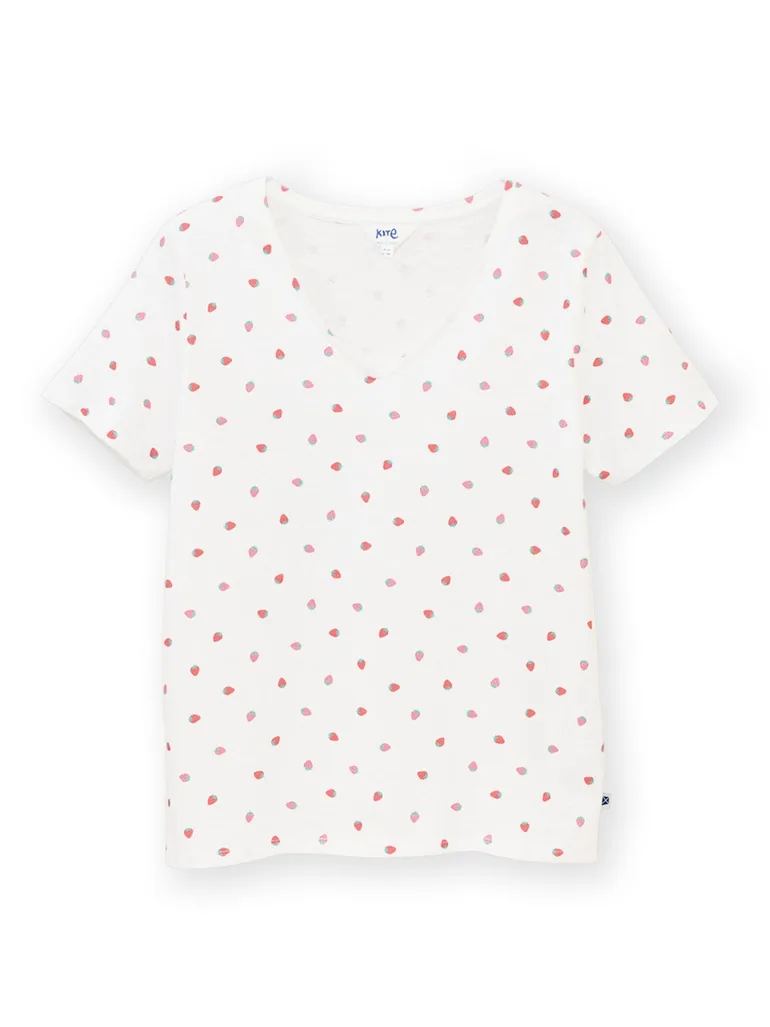 Sandford V-Neck Slub Jersey T-Shirt Berry Dot - 1