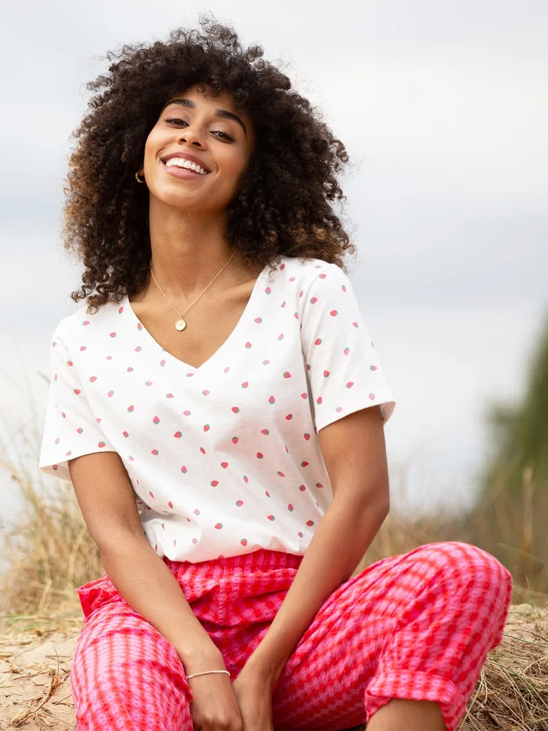 Sandford V-Neck Slub Jersey T-Shirt Berry Dot - 3