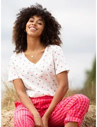 Sandford V-Neck Slub Jersey T-Shirt Berry Dot - 3