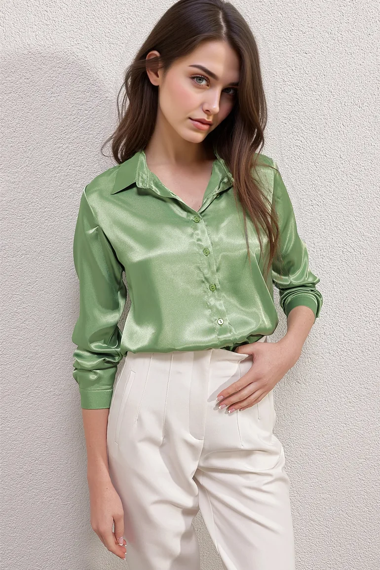 BDART Satin Long Sleeve Shirt with Button Closure - 1