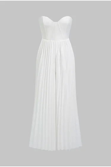 Pleated Zipper Corset Strapless Jumpsuit