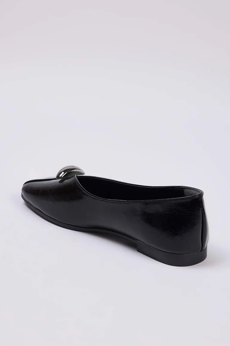 Black Accessory Detailed Square Toe Women's Ballerinas - 3